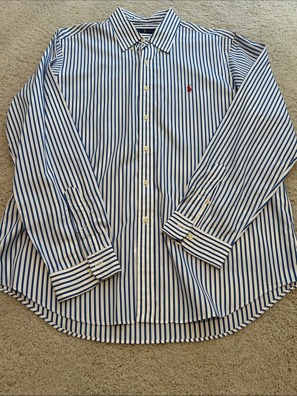 Ralph Lauren White Shirt with Blue Pinstripes and Red Pony